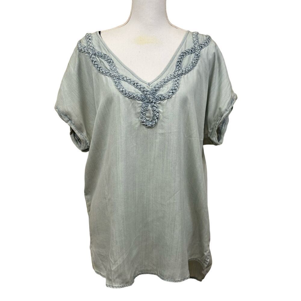 Holding Horses light blue embroidered V-neck blouse